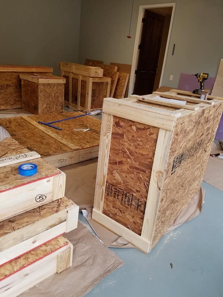 Crates built on site, ready for packing